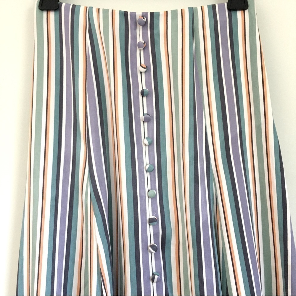 Anthropologie Maeve Silky Freya striped Freya Button lagenlook Midi Skirt 0/W26 - Picture 16 of 16